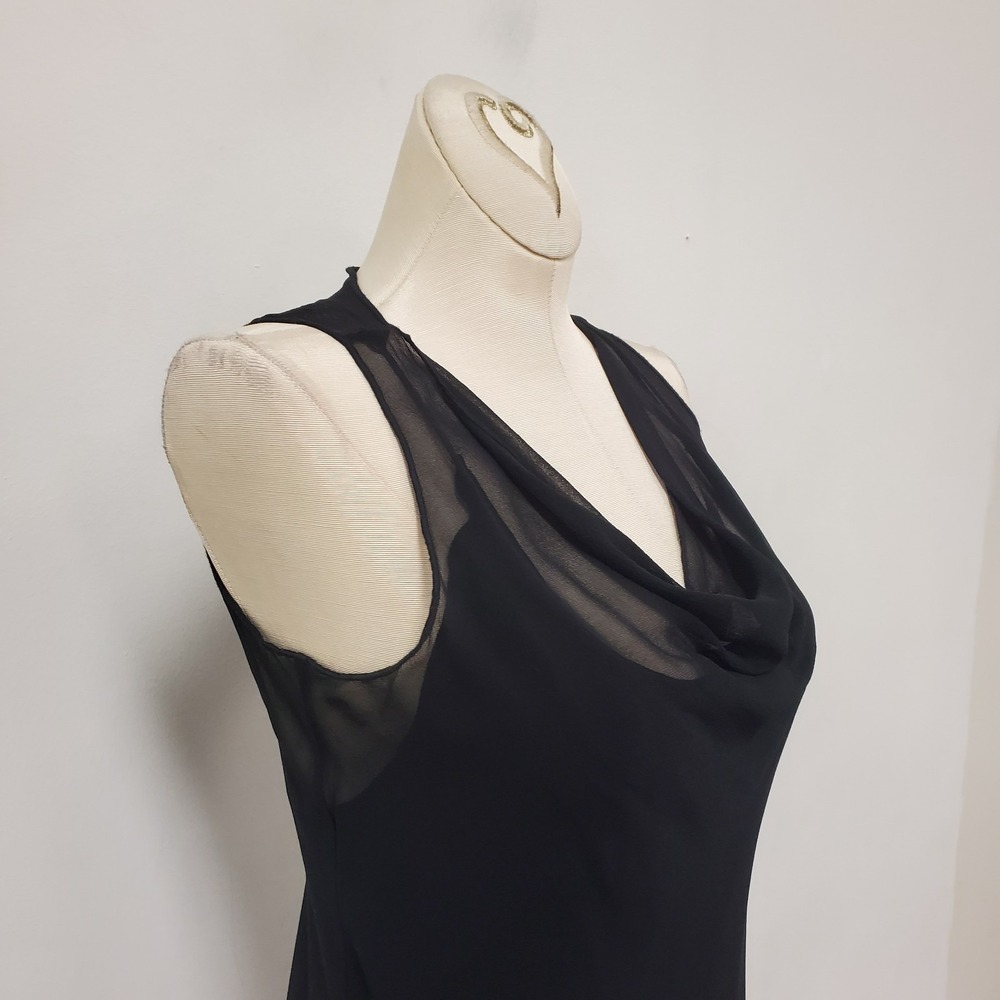 Banana Republic Black Silk Midi Dress 0 Cowl Neck 90s Minimalist Bias Cut Slip - Picture 2 of 11